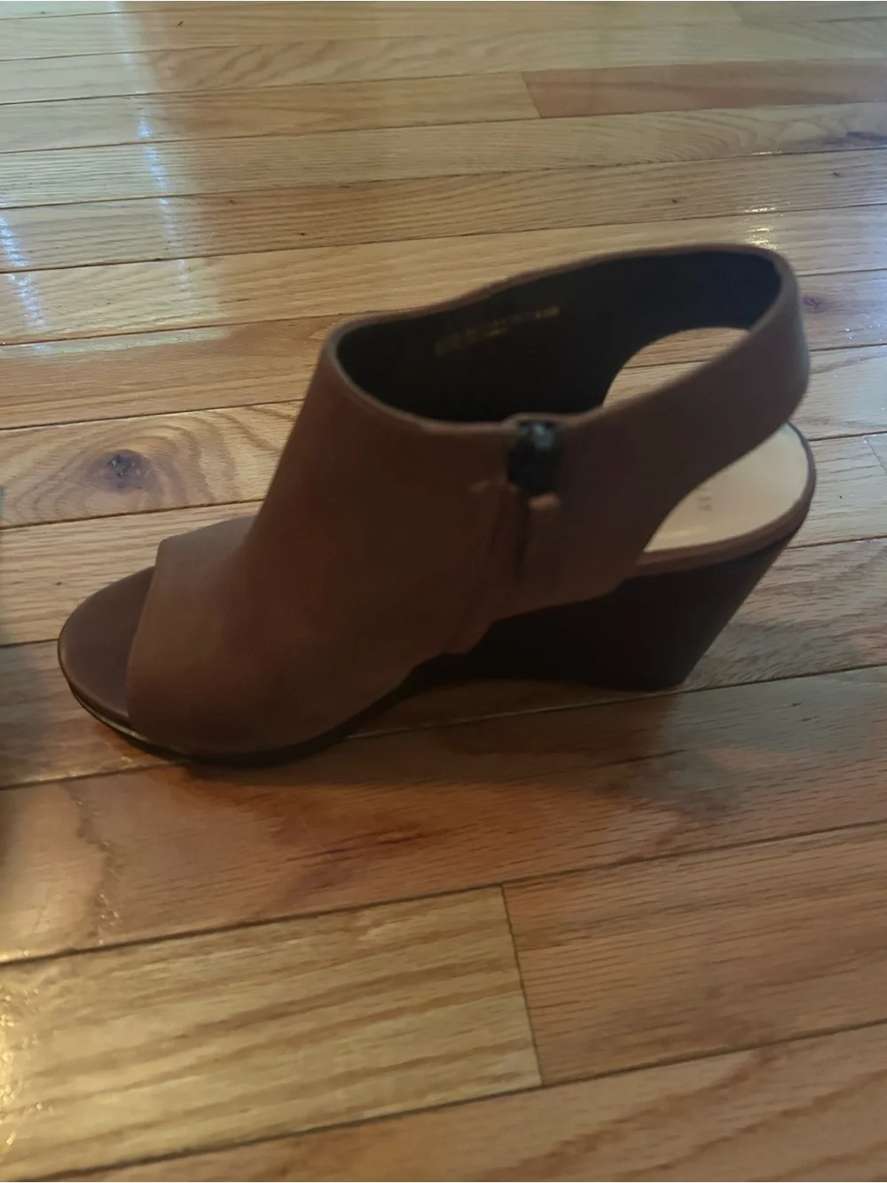 Cole Haan Wedge Peep-Toe Sandals in Brown leather 8.5M